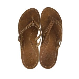 Olukai U'I Brown Leather Comfort Thong Flip Flop Sandals Sz 11